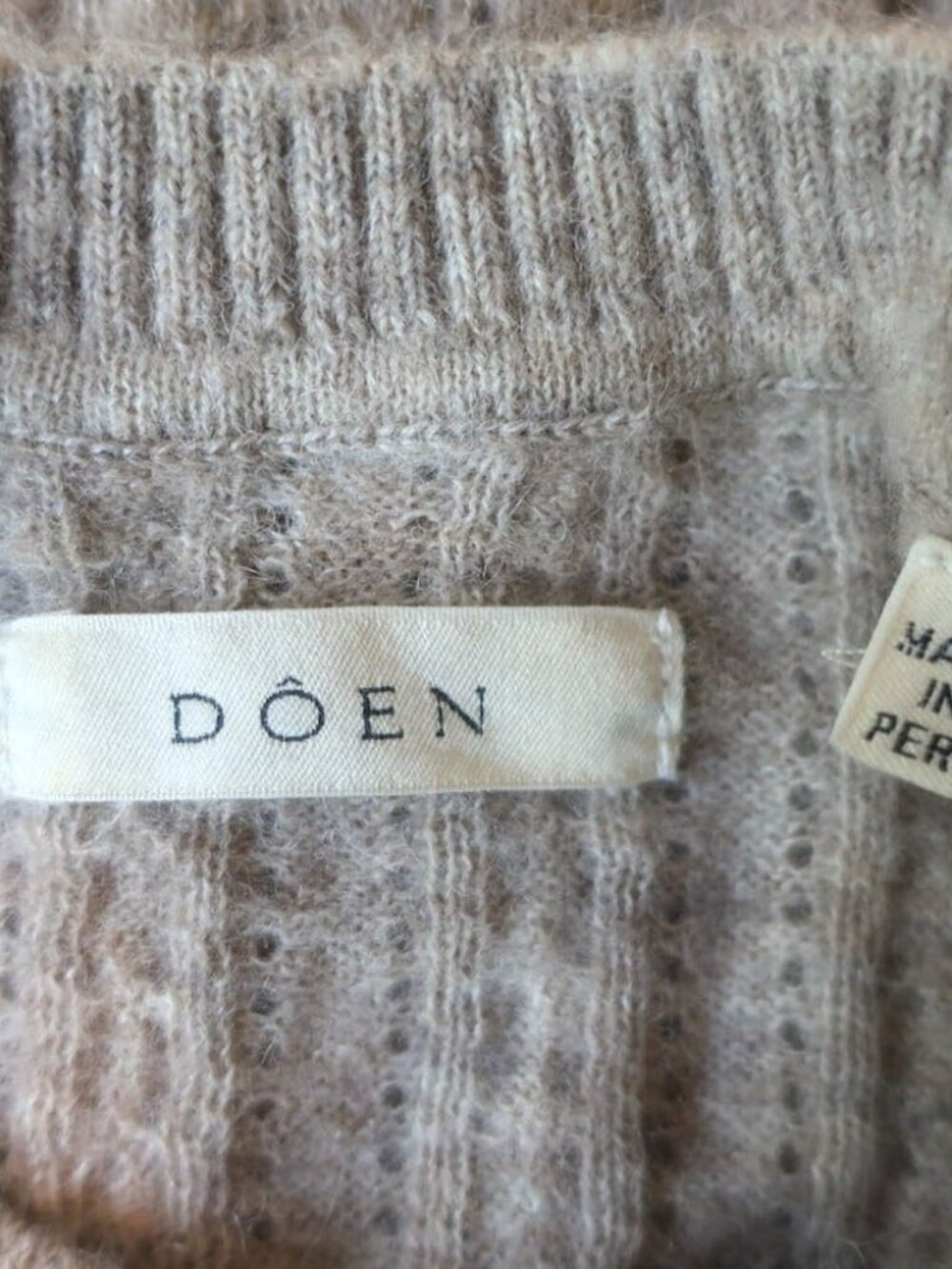 Doen Altheda Ruffled Pointelle Cardigan Oatmeal Alpaca-Wool Size Extra Small - Picture 6 of 8